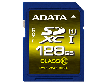 128 GB SDXC UHS-I class10 Premier Pro 95/45 MB/s card A-Data
